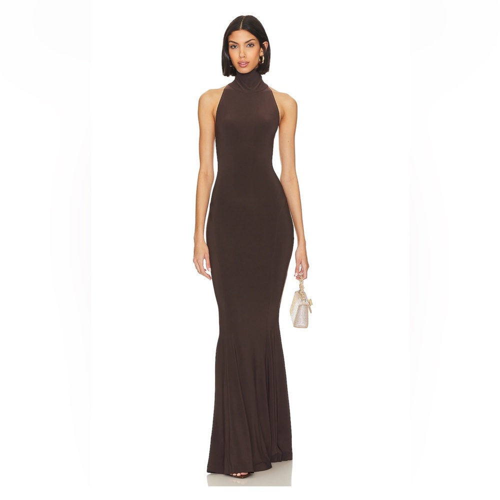 Norma Kamala fishtail halter gown